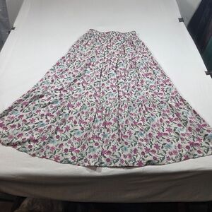 ShoSho Floral Tiered Maxi Skirt - Pink & Teal Floral M/L